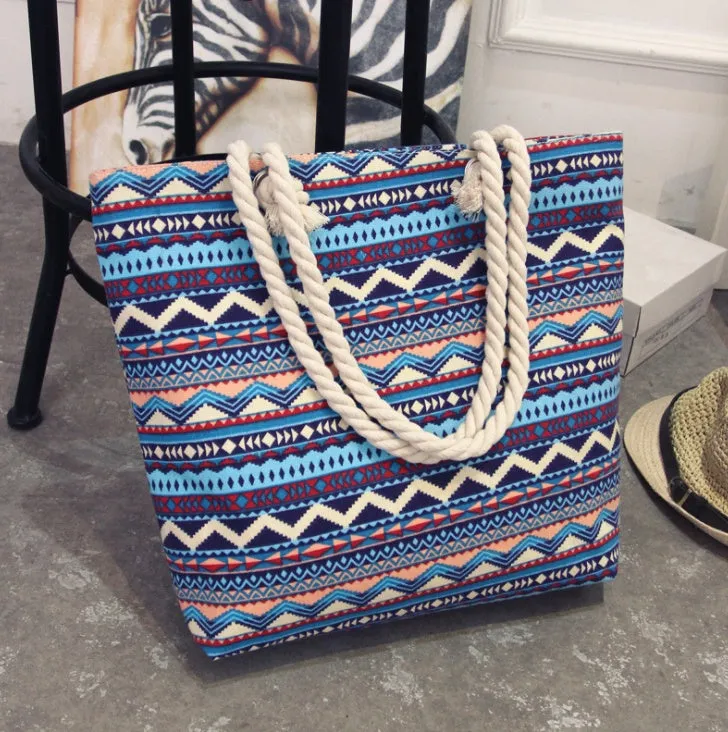 Large horizontal square canvas tote bag with zipper and double handles for women