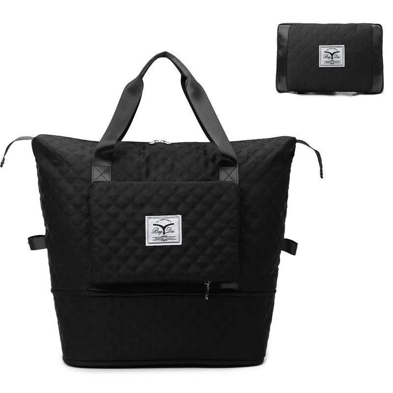 Oxford cloth large travel bag with zipper closure and soft handles in all-match black