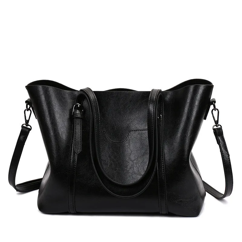 Retro-style brown PU messenger bag for women, shown with an A4 magazine inside to demonstrate capacity.