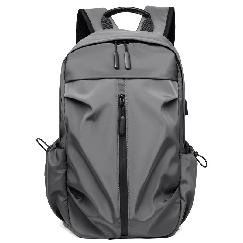 Urban minimalist men's backpack memory cloth gray colour fold-over design 45cm height