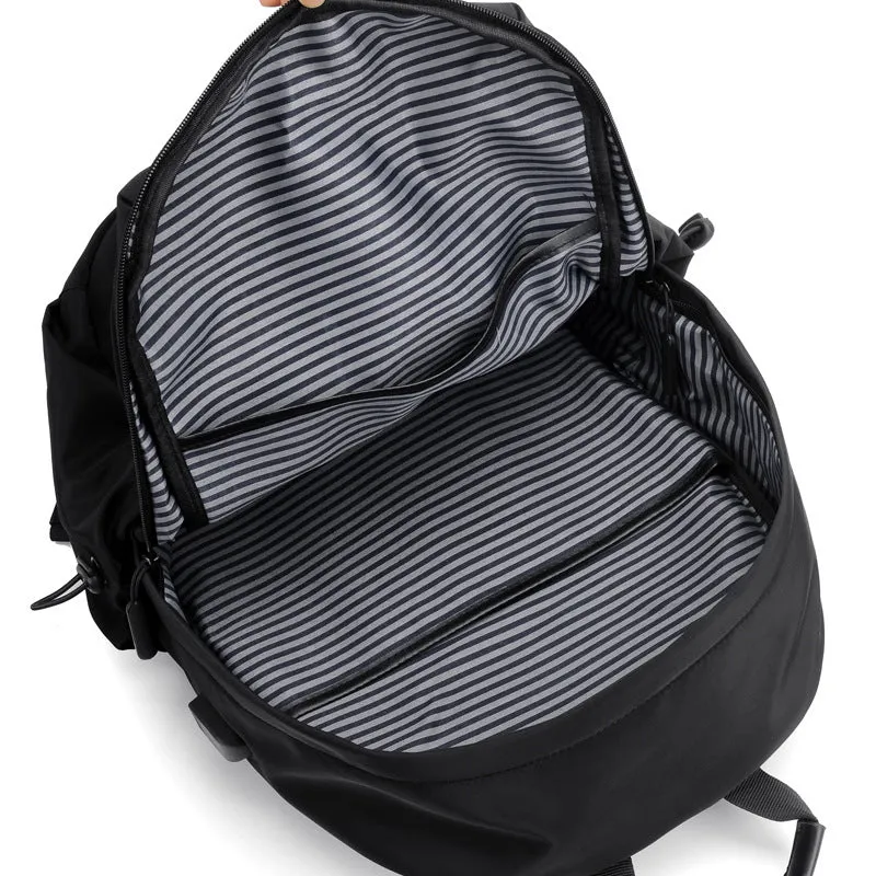 Urban minimalist men's backpack memory cloth gray colour fold-over design 45cm height