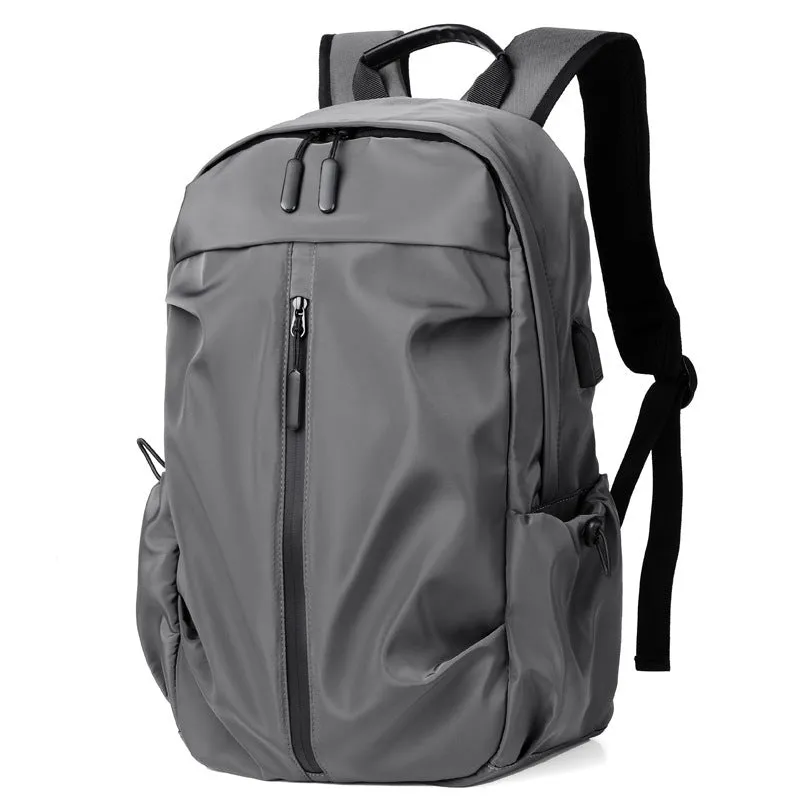 Urban minimalist men's backpack memory cloth gray colour fold-over design 45cm height