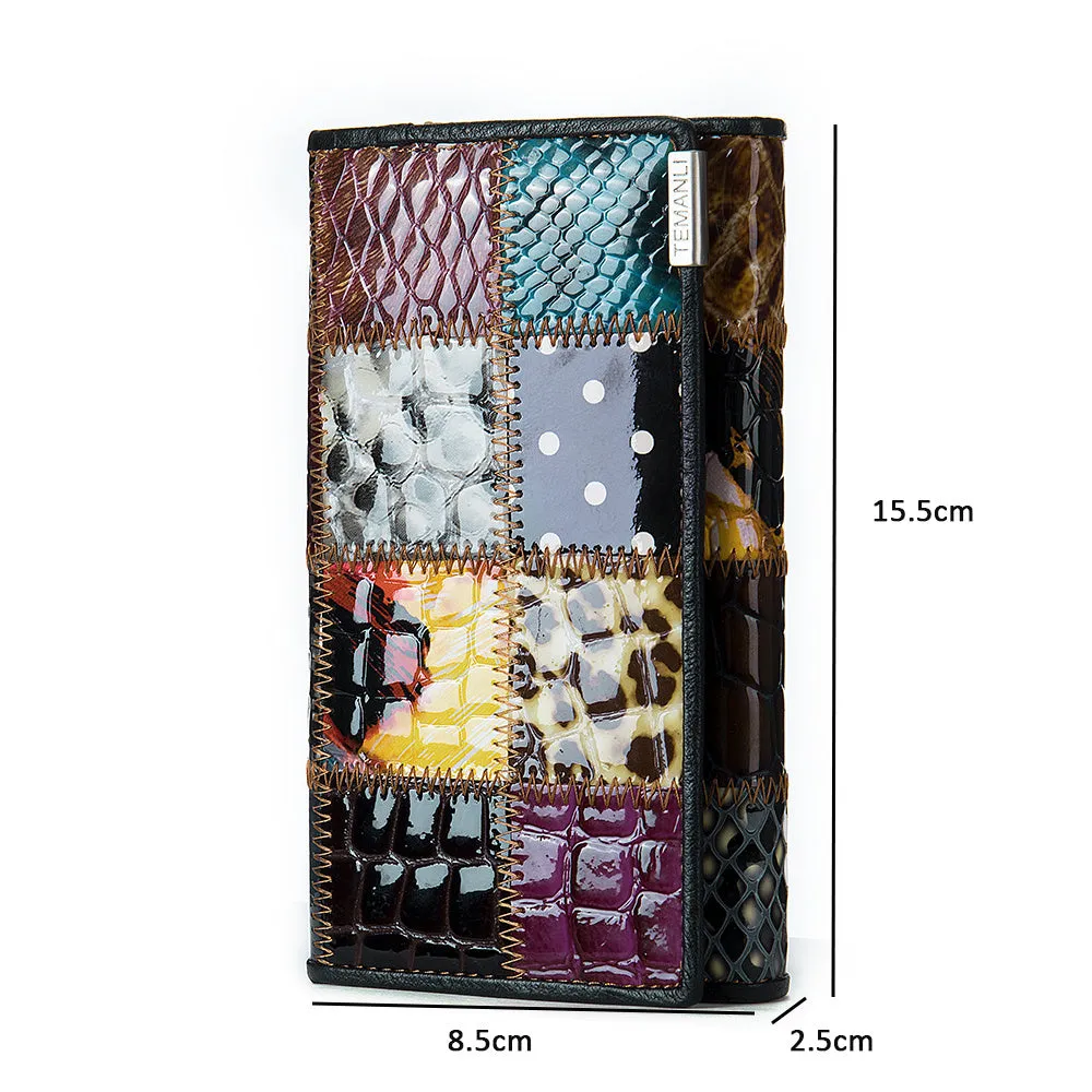 WESTAL retro vertical square woman wallet in 544colour with car sewing and geometric pattern