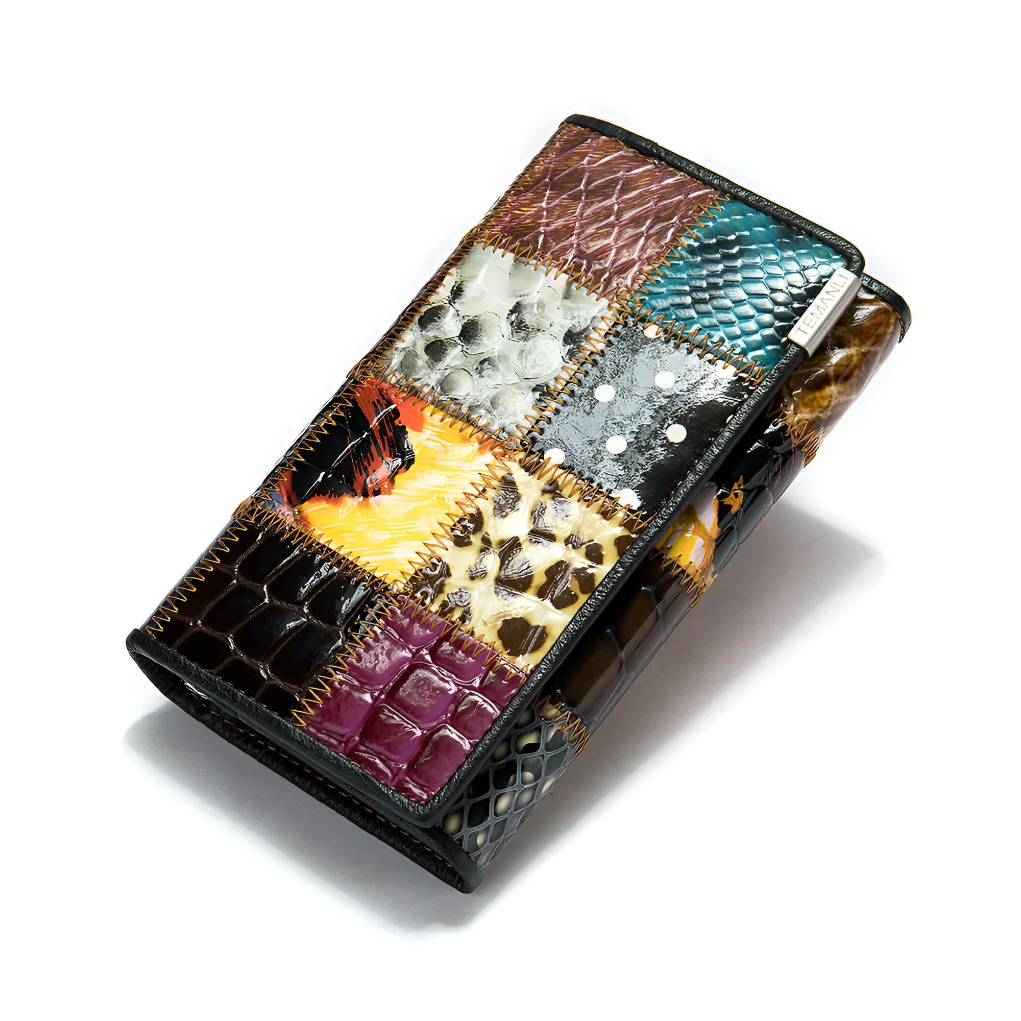 WESTAL retro vertical square woman wallet in 544colour with car sewing and geometric pattern