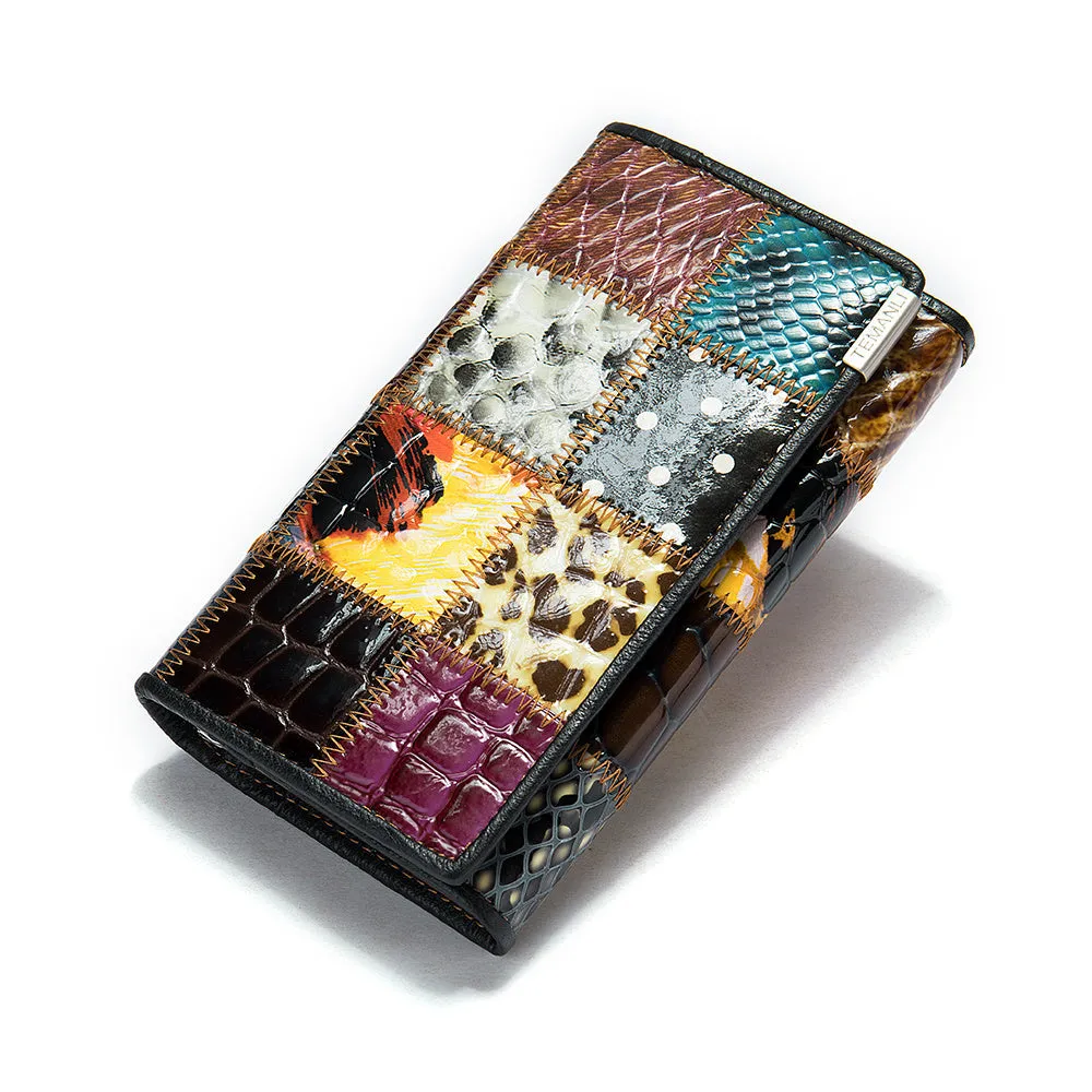 WESTAL retro vertical square woman wallet in 544colour with car sewing and geometric pattern