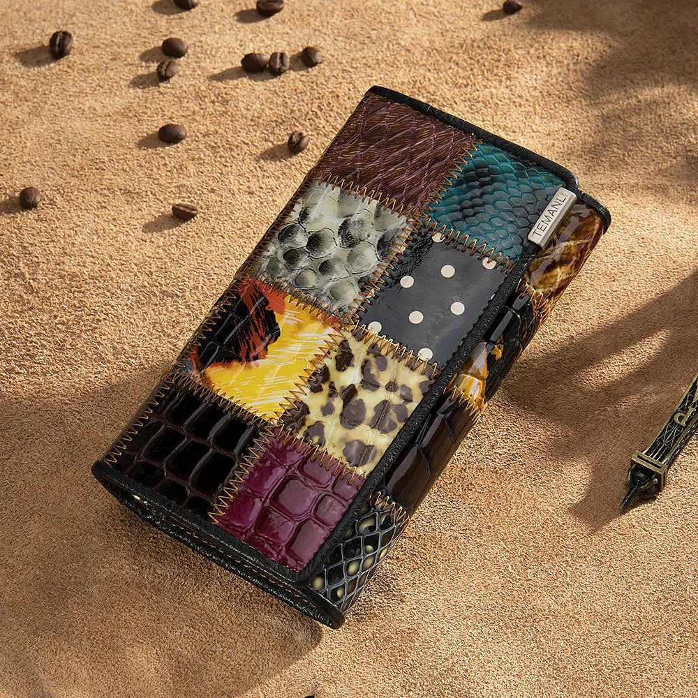 WESTAL retro vertical square woman wallet in 544colour with car sewing and geometric pattern