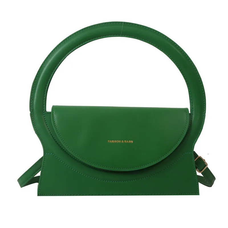 Horizontal square PU leather messenger bag with sandwich pocket and stitching detail