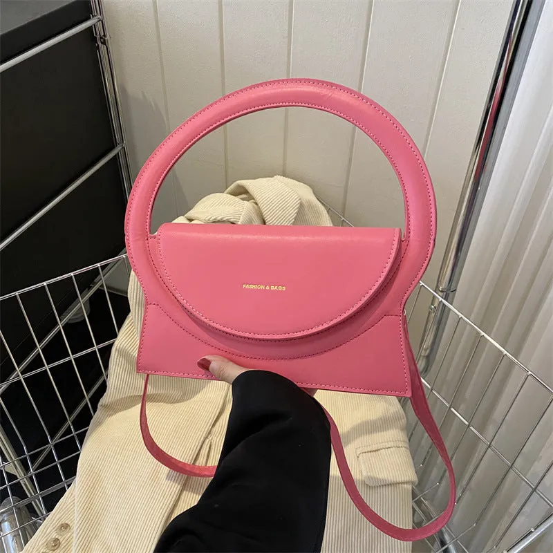 Horizontal square PU leather messenger bag with sandwich pocket and stitching detail