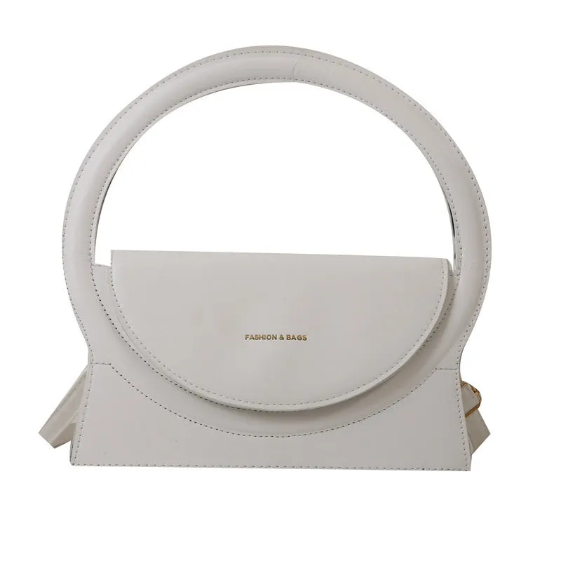 Horizontal square PU leather messenger bag with sandwich pocket and stitching detail