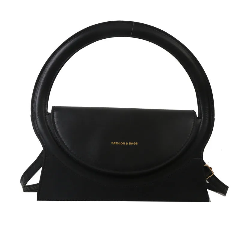 Horizontal square PU leather messenger bag with sandwich pocket and stitching detail