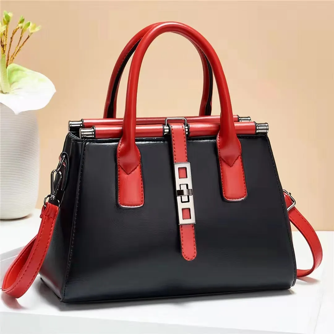 Large women's PU messenger bag with sequins, horizontal shape, zipper closure, black colour