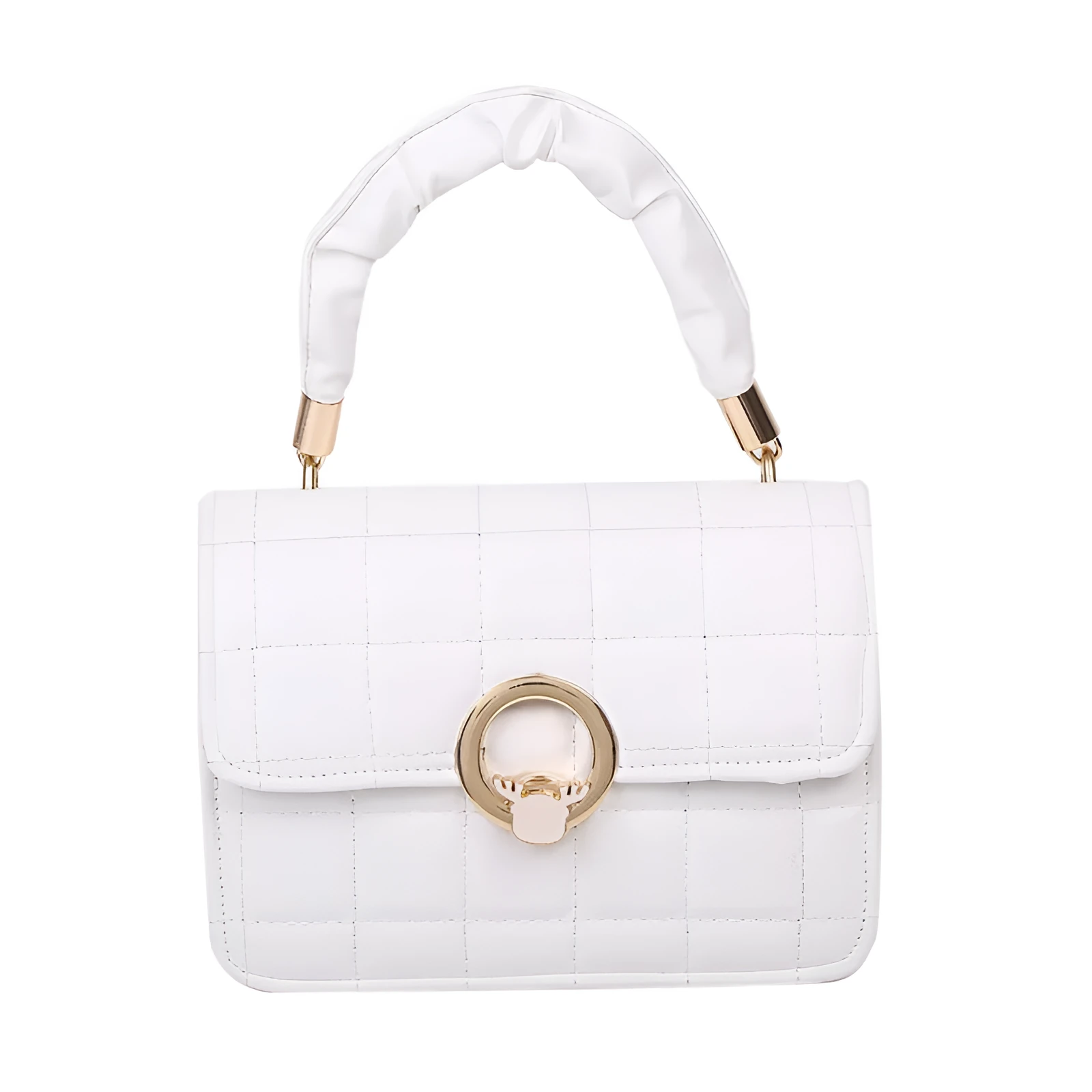 Small square PU messenger bag with embroidery thread detail, solid colour, crossbody style