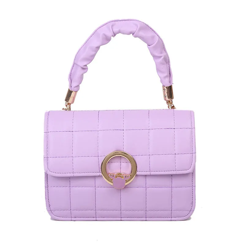 Small square PU messenger bag with embroidery thread detail, solid colour, crossbody style