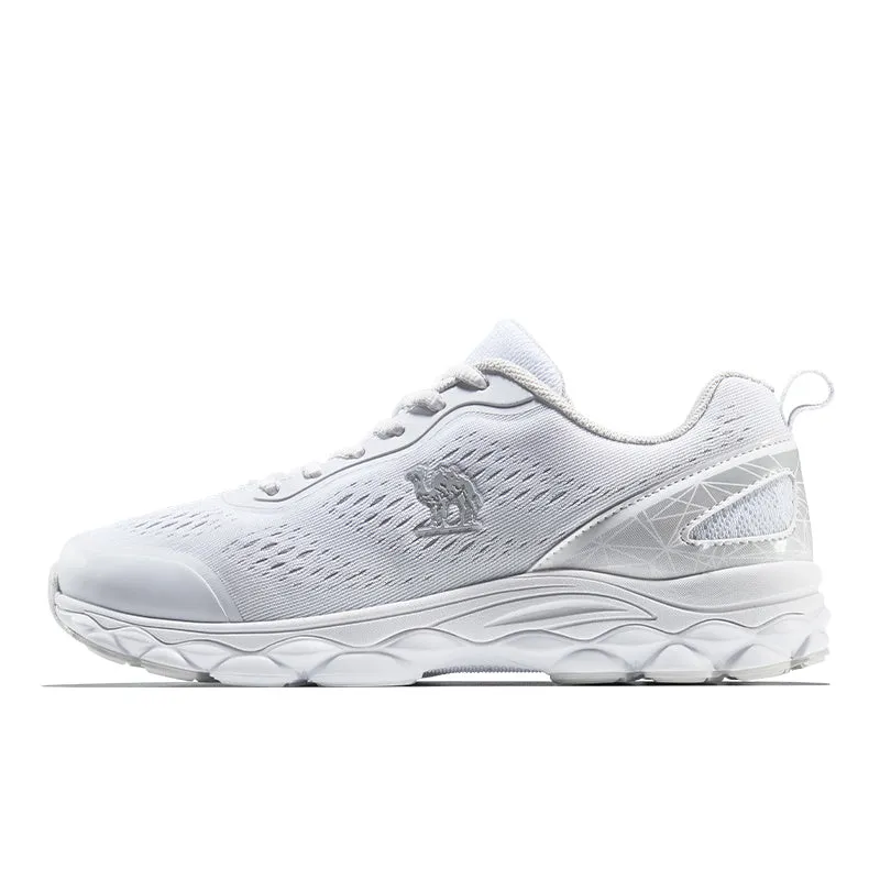 Men's running shoes with PU and fabric upper, leather stitching, and lace-up closure