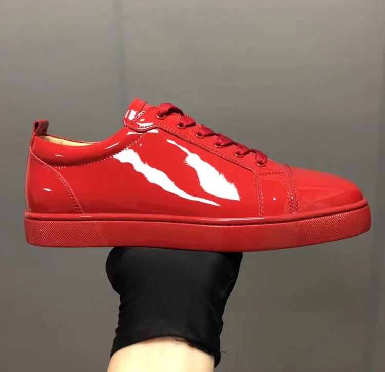 White patent leather casual couple shoes with flat heels and breathable design