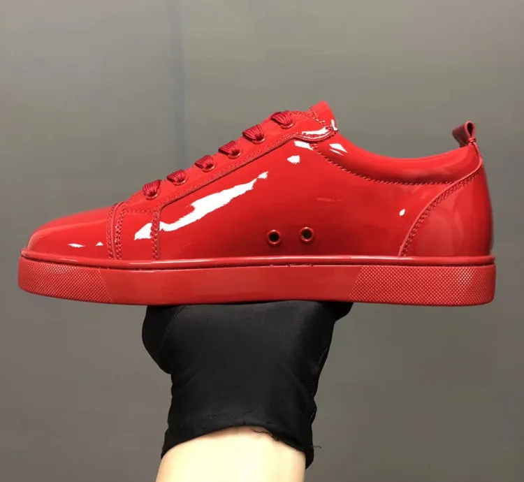 White patent leather casual couple shoes with flat heels and breathable design