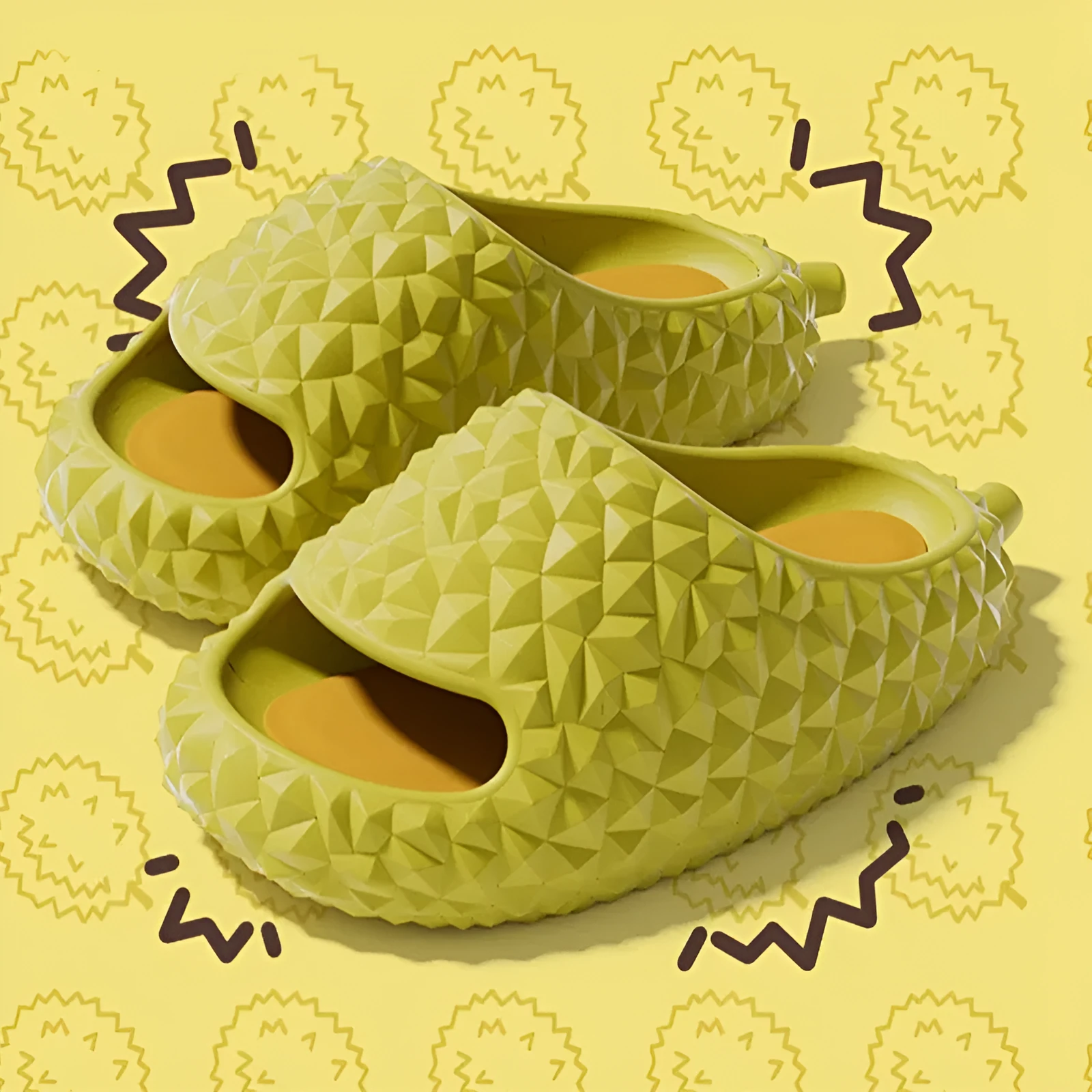 Durian peep-toe EVA bathroom slippers in golden pillow yellow with non-slip sole