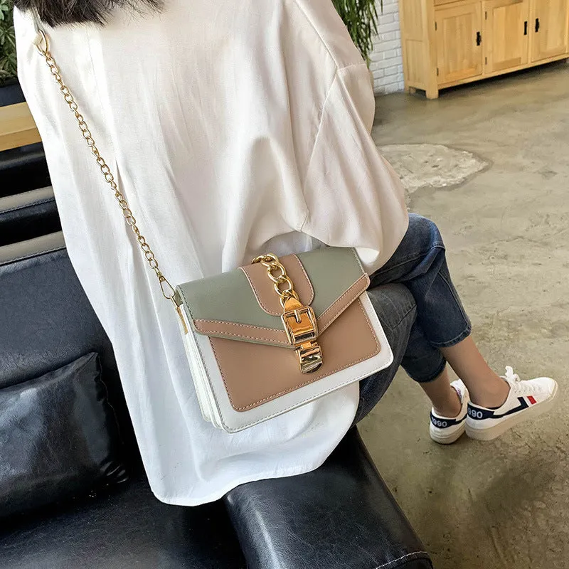 Women's messenger bag shoulder chain bag PU leather small square bag in black, green, white, yellow
