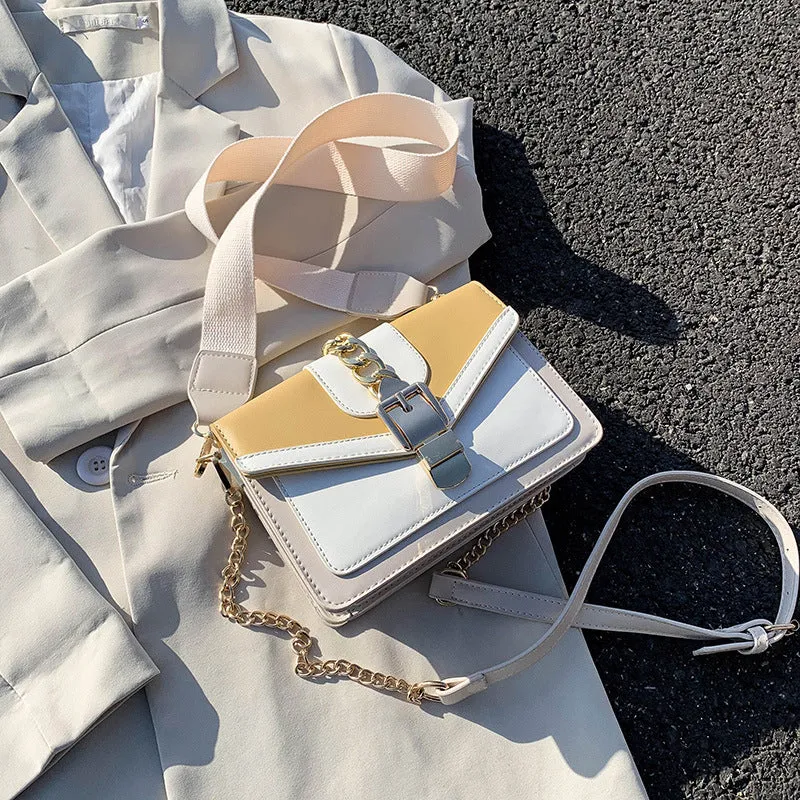 Women's messenger bag shoulder chain bag PU leather small square bag in black, green, white, yellow
