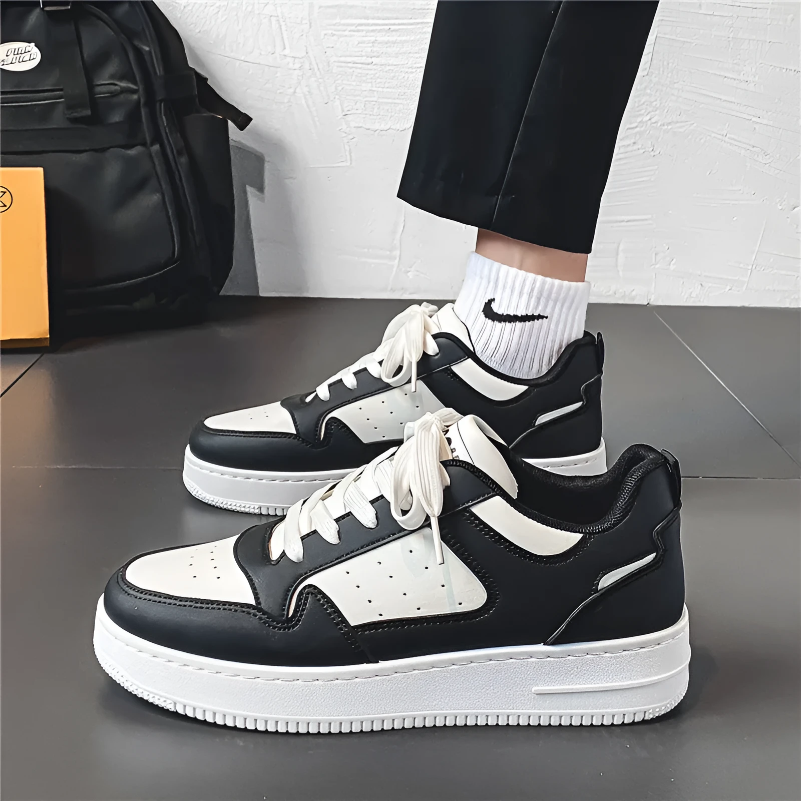Breathable platform white board shoes for teens with artificial PU upper and rubber sole