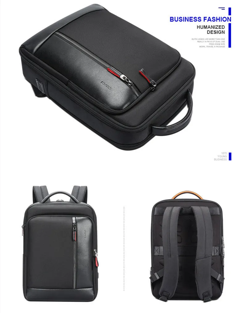 Men's anti-theft business computer backpack Oxford cloth black vertical square shape