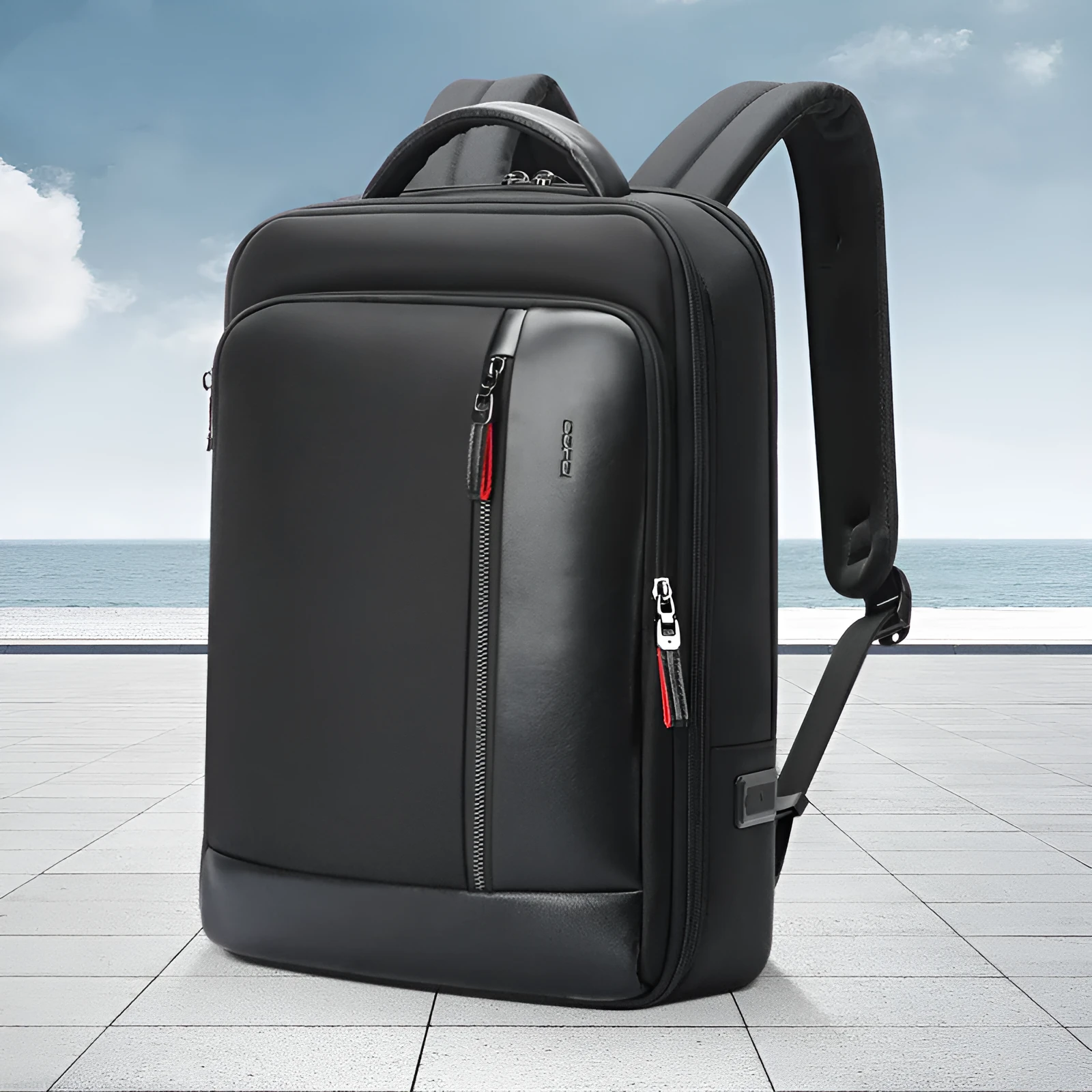 Men's anti-theft business computer backpack Oxford cloth black vertical square shape