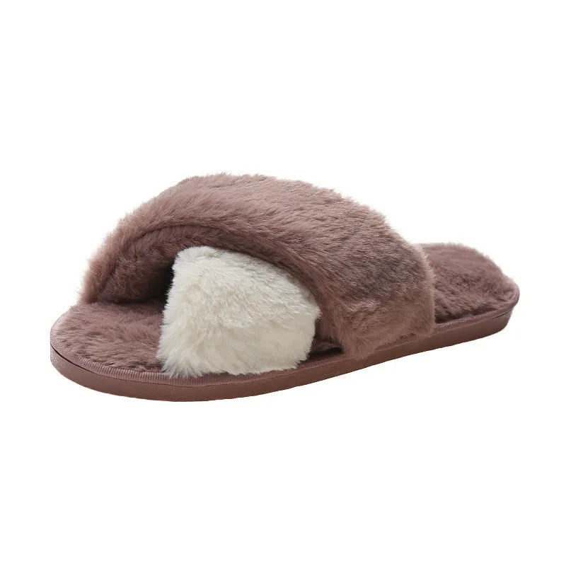 Women's furry open toe slippers with plush upper and TPR sole in green
