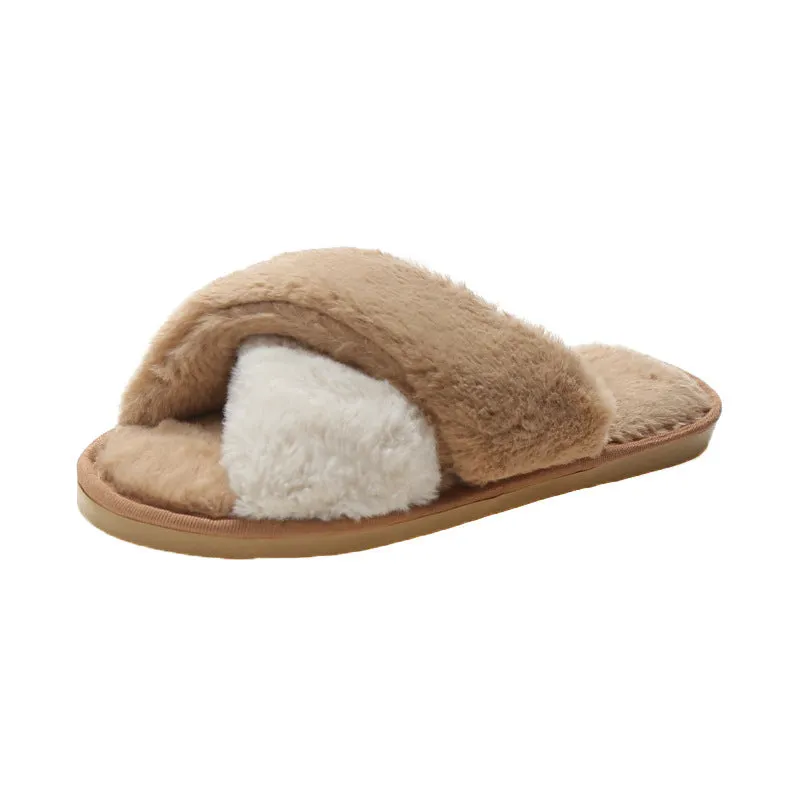 Women's furry open toe slippers with plush upper and TPR sole in green