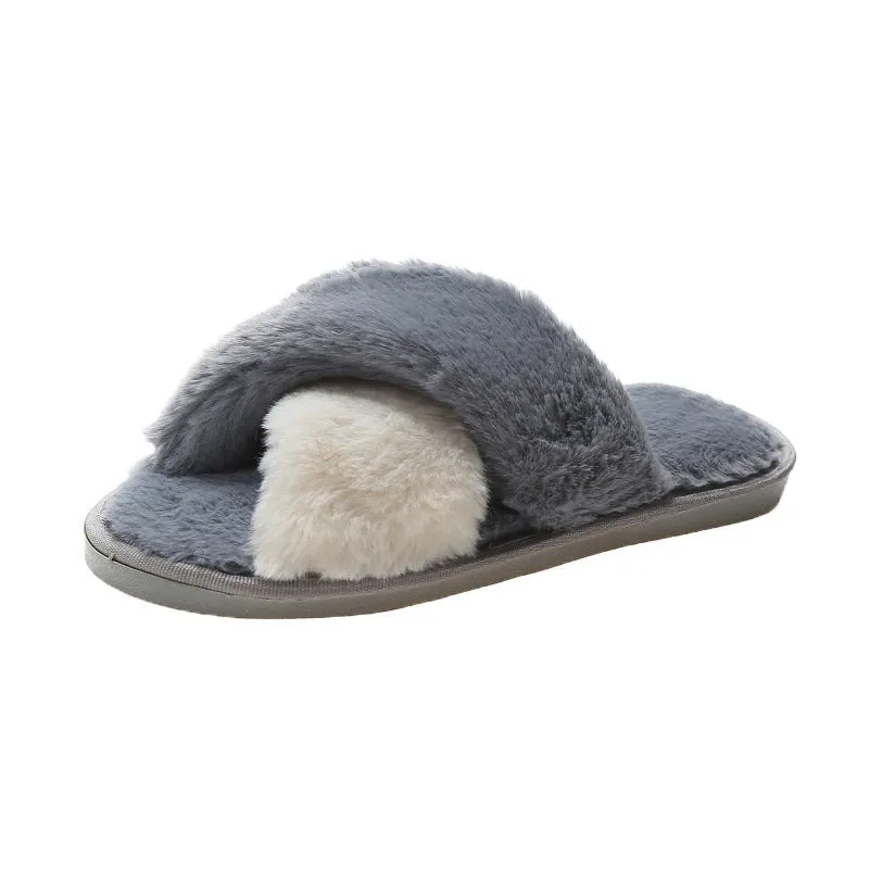 Women's furry open toe slippers with plush upper and TPR sole in green