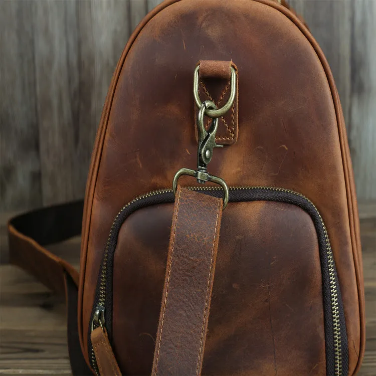Horse leather men's travel bag in brown crazy horse cowhide finish, 50cm long