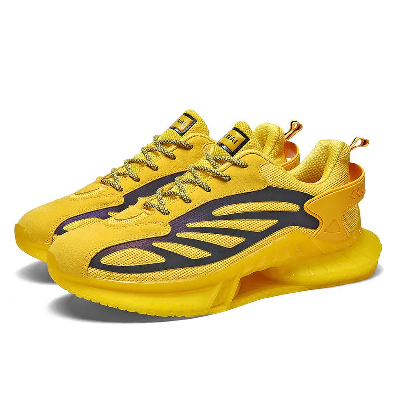 Men's black full-palm air cushion sneakers with lace-up closure and rubber sole
