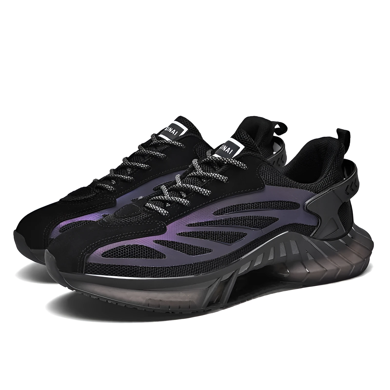 Men's black full-palm air cushion sneakers with lace-up closure and rubber sole