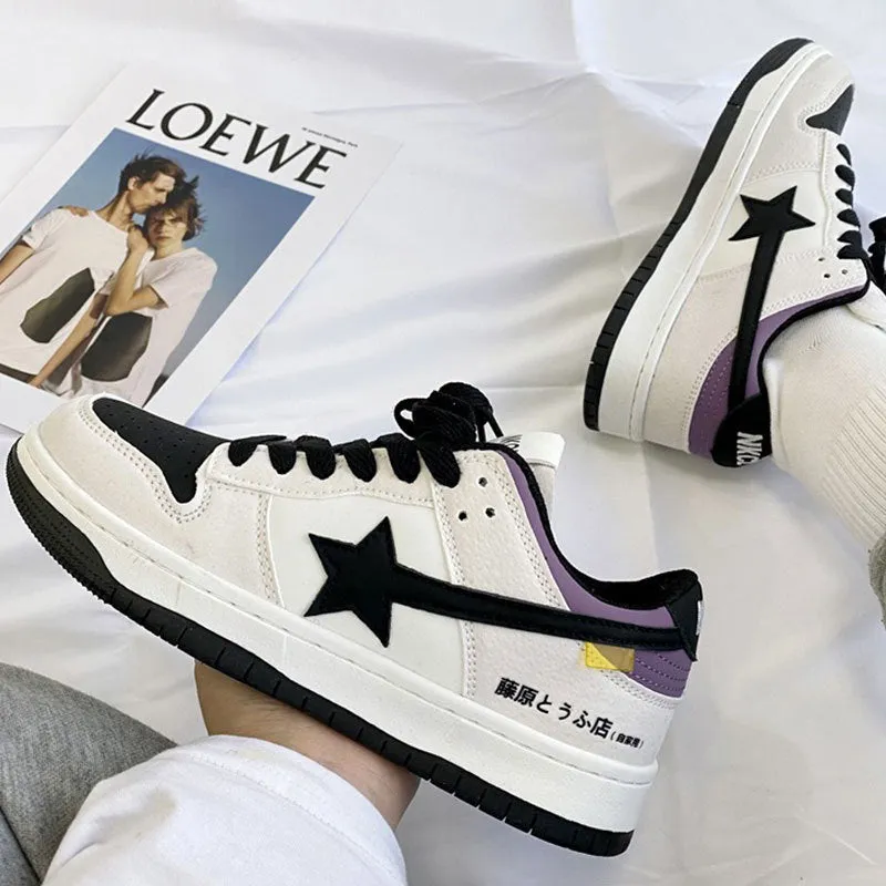 Lightweight lace-up low top sneakers with polyurethane upper and cloth lining in white and black colourway