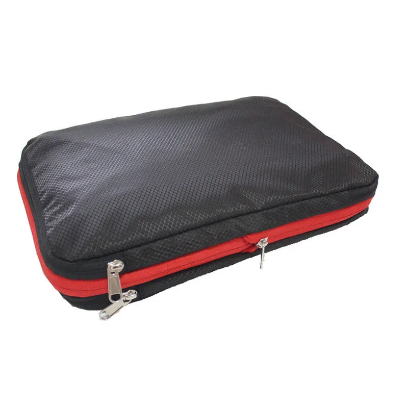 Waterproof nylon travel compression storage bag in cube shape, available in green, blue, black, and grey