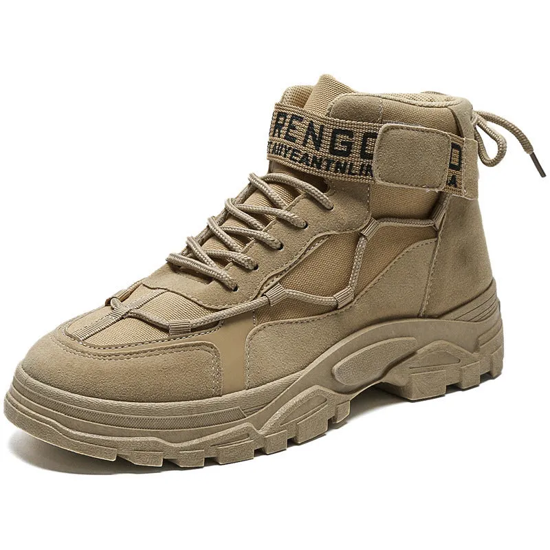 Men's high-top platform boots in grey, artificial PU leather, mid heel 3-5cm