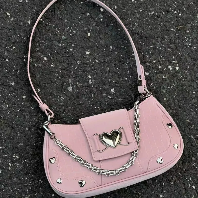 Sweet cool love corduroy underarm bag with chain detail and shoulder strap