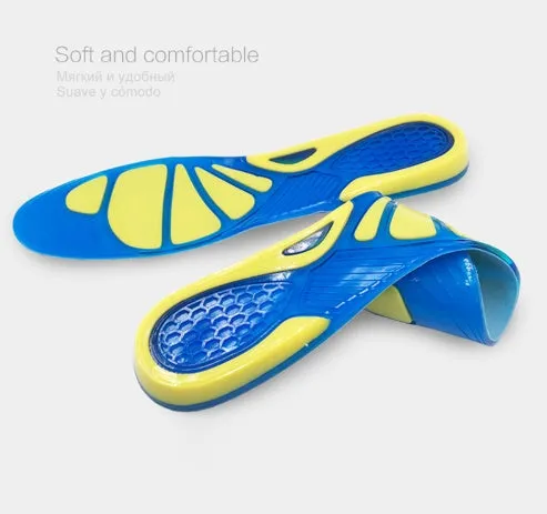 Blue silicone gel insoles for plantar fasciitis and heel spur with arch support and shock absorption pad