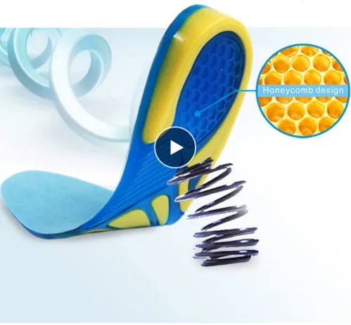 Blue silicone gel insoles for plantar fasciitis and heel spur with arch support and shock absorption pad