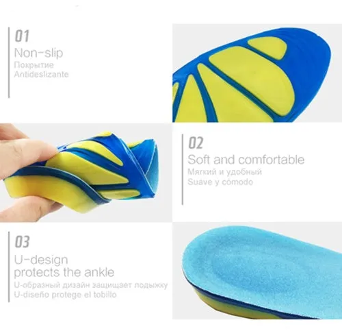 Blue silicone gel insoles for plantar fasciitis and heel spur with arch support and shock absorption pad
