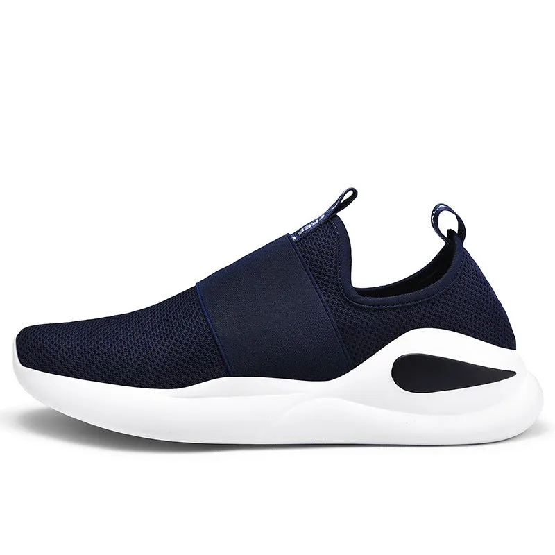 Men's sports casual shoes with breathable mesh upper, rubber sole, round toe, available in red, blue, black