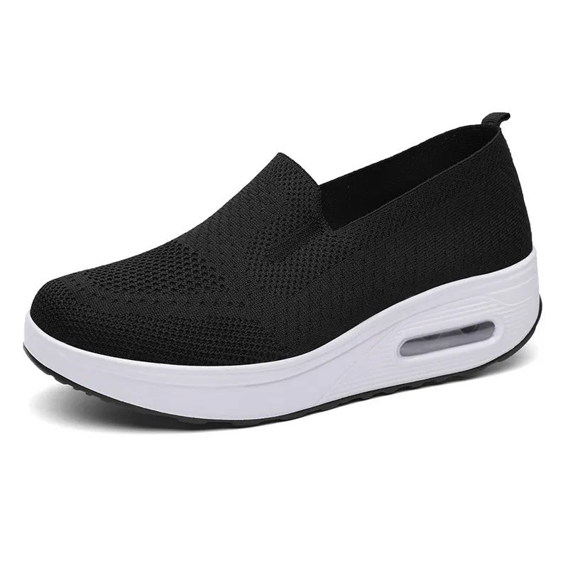 Women's mesh casual low top lace-up shoes in black with car stitching and round toe