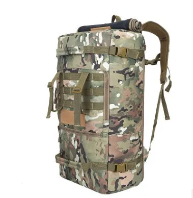 50L military tactical backpack with Molle webbing in black, khaki, and camouflage colours