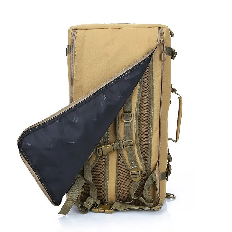 50L military tactical backpack with Molle webbing in black, khaki, and camouflage colours
