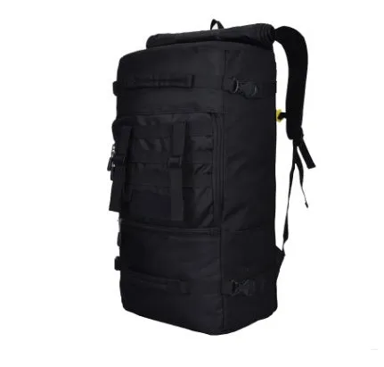 50L military tactical backpack with Molle webbing in black, khaki, and camouflage colours