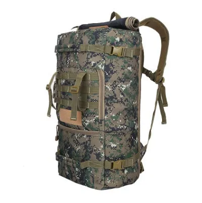 50L military tactical backpack with Molle webbing in black, khaki, and camouflage colours