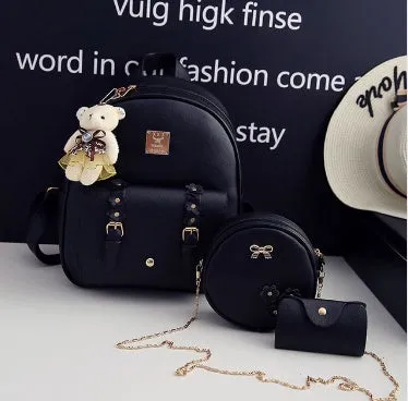 Women's floral print Pu leather backpack set with matching shoulder bag and card wallet
