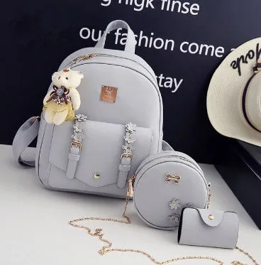 Women's floral print Pu leather backpack set with matching shoulder bag and card wallet