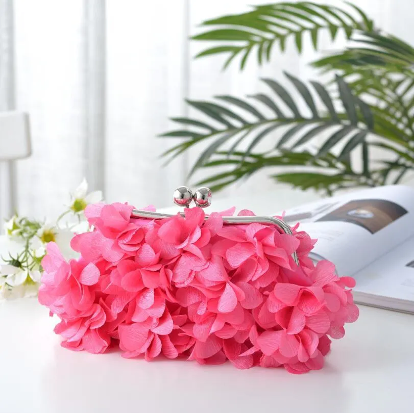 Flowe silk bridal evening banquet clutch bag with flower design, horizontal square shape, in available colours