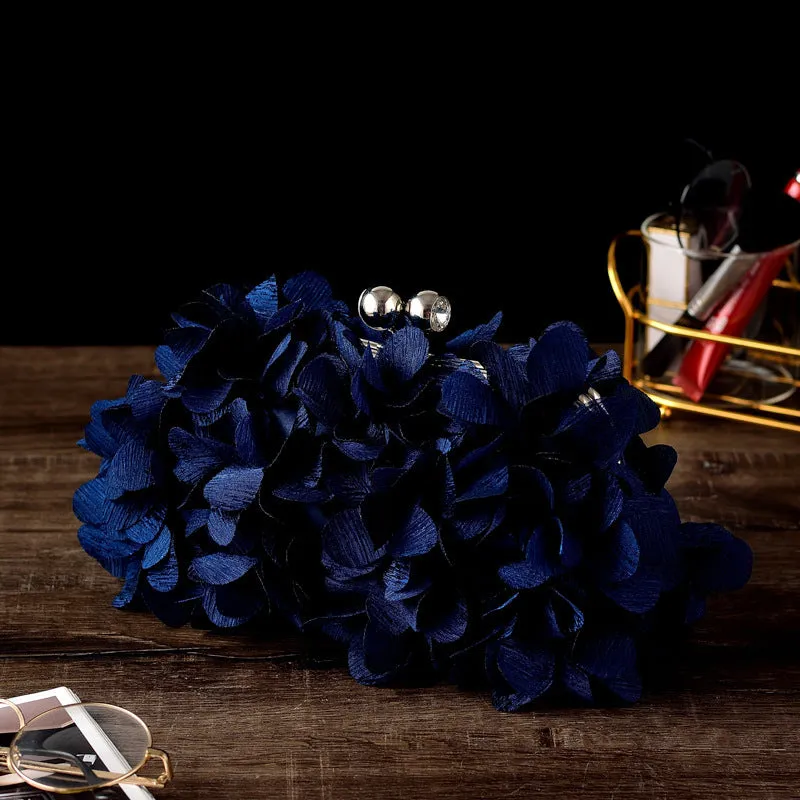 Flowe silk bridal evening banquet clutch bag with flower design, horizontal square shape, in available colours