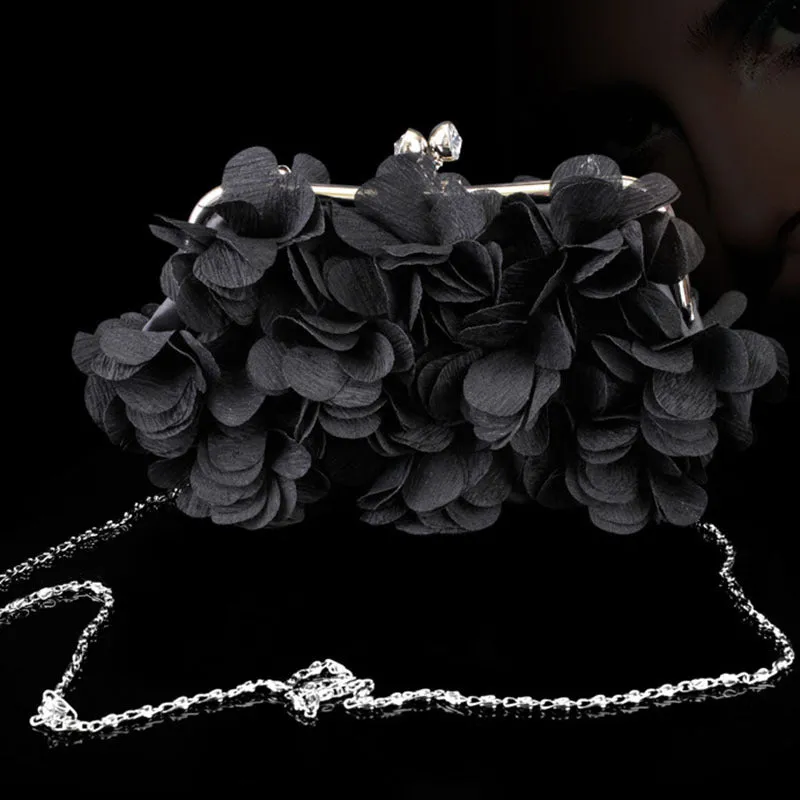Flowe silk bridal evening banquet clutch bag with flower design, horizontal square shape, in available colours